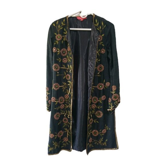 Aftershock Silk Beaded Jacket Duster Vintage Y2K Black Bell Sleeves S Fairy Boho - Picture 1 of 7